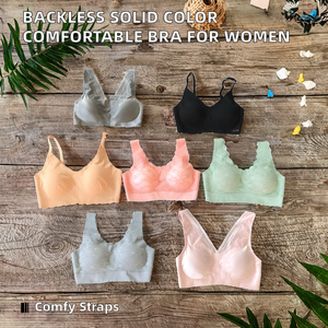 Nuevo estilo de sujetador sin aros, transpirable, de encaje, sin espalda, de color liso, con tirantes cómodos, tipo lencería para mujer - Product Image 2
