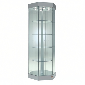 Vitrine rotative hexagonale Hz 74x188cm en verre trempé gris clair avec 4 étagères et système motorisé - Product Image 2