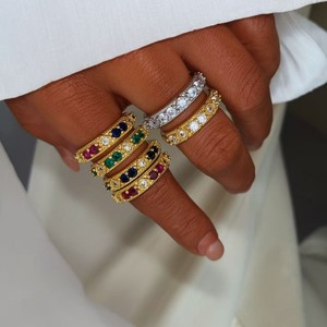 <span class=keywords><strong>Set</strong></span> Cincin Gelang Berlapis Emas 18K Berkualitas Tinggi dengan CZ Multiwarna, Gelang Kristal Vintage yang Dapat Ditumpuk, Cincin Terbuka untuk Wanita Pria, Hadiah Ulang Tahun - Product Image 3