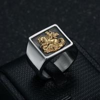 Edelstahl Herren Drachen-Ritter-Ring Vintage Mittelalterlicher Gravierter Fantasy-Ring für Männer Gotischer Krieger Siegelring