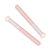 Aplicador de maquillaje de brocha plana para mujer de alta calidad con mango de madera, sombra de ojos de silicona y esponja de base para maquillaje de ojos