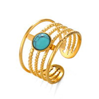 Bague en acier inoxydable plaqué PVD, résistante à l'eau, inaltérable et durable, avec pierre naturelle incrustée, pour femme, ajustable et personnalisable