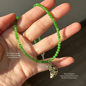 สร้อยคอโชคเกอร์ประดับจี้รูปพระจันทร์เสี้ยวประดับด้วยหยกสีเขียวขนาด 4 มม. สำหรับผู้หญิง สไตล์ฤดูร้อนสุดน่ารัก - Product Image 3