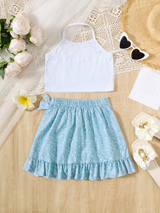 Set pakaian perempuan isi 2 potong, pakaian celana pendek tanpa lengan Motif bunga untuk anak usia 8 tahun - Product Image 2