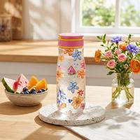 Bouteille d'eau Tritan 24oz pour enfants, imprimé floral, sans BPA, en plastique, avec couvercle rabattable, légère, pour enfants, personnalisable OEM, vente en gros