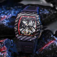 Jam Tangan Mekanik Otomatis Tourbillon Mewah Dulunwe 6021 Desain Baru Gaya Serat Karbon OEM Kustom Label Pribadi