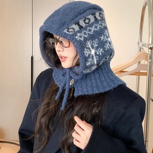 Fair Isle Knitted Wool Balaclava Hat With Neck Warmer For Women Autumn Winter Windproof Gray 56-58Cm - Product Image 3