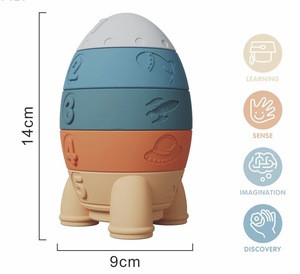 Nhựa Mềm Vòng Tháp Trò Chơi Xây Dựng Cao Su Tên Lửa Ngăn Xếp Tương Tác Vui Teether Silicone Khối Mềm Xếp Chồng Đồ Chơi Cho Bé - Product Image 4