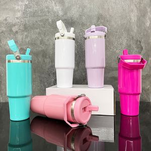 Bouteille d'eau isotherme 30 oz personnalisable avec logo, pour l'extérieur, avec paille rabattable et poignée – Cadeau idéal à prix avantageux - Product Image 1