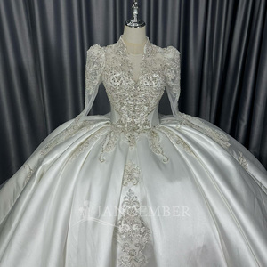 Lscm109 Ivory <b>Basque</b> Waist Crystal Beaded Ball Gown Wedding <b>Dress</b> Sparkling Bridal Gown Oem Factory Supply Jancember - Product Image 4