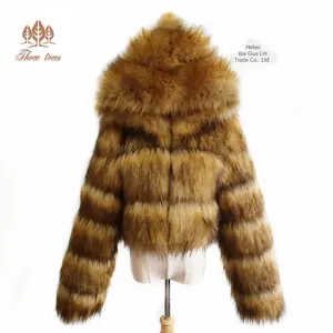 女士大衣冬季2020服装女士天然假狐狸毛皮夹克人造长款皮草大衣人造毛皮大衣带帽