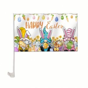 Drapeau de fenêtre de voiture à thème Pâques Lapin, 12x18 pouces, avec logo personnalisé, à prix abordable - Product Image 1