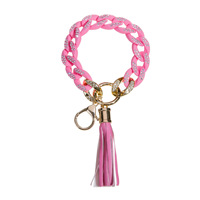 Chunky rantai akrilik gelang gantungan kunci Tortie Link gelang gantungan kunci rantai warna-warni gelang kulit rumbai gantungan kunci