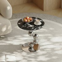Moderner Runder Beistelltisch mit Marmorplatte Kreativer Couchtisch Spiralförmiger Silberner Metallkugel-Fuß Endtisch für Wohnzimmer Villa Hotel