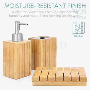 Juego de Accesorios de Baño de 3 Piezas de Bambú Impermeable, Moderno y de Lujo, con Soporte para Cepillo de Dientes y Dispensador de Líquido - Product Image 3