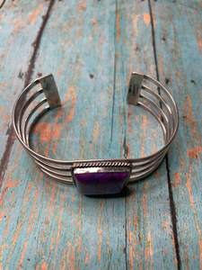 HANDCRAFTED PURPLE KINGMAN TURQUOISE & <b>STERLING</b> <b>SILVER</b> <b>CUFF</b> Adjustable - Product Image 3