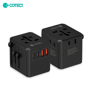מתאם נסיעות אוניברסלי COTECi Worldwide עם 4 יציאות USB, טעינה מהירה 25W GaN PD, 3 שקעי AC, תואם תקעים של האיחוד האירופי, ארה' בירה, אוסטרליה, בריטניה ועולם, כולל שקע מתח. - Product Image 1