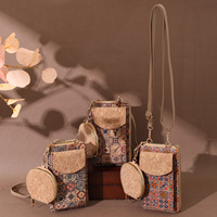 Sac bandoulière compact pour femme, motif écorce d'arbre multi-éléments, avec fermeture éclair, sangle unique, portable, avec porte-monnaie et porte-cartes détachables