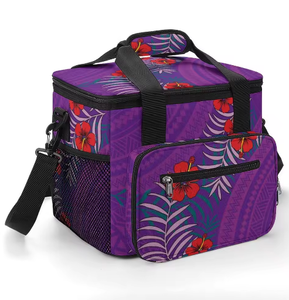 Sac à déjeuner isotherme Oxford personnalisé, imprimé à la demande, motifs Tribus Samoanes, Plage, Fleurs Polynésiennes, pour le camping - Product Image 4