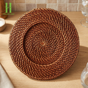 Best Seller Natural Rattan Charger Plates Handwoven Wedding <b>Table</b> Decoration Wicker Scalloped <b>Placemats</b> From Vietnam - Product Image 1