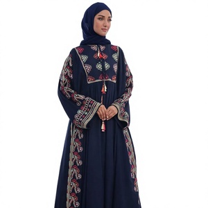 En stock – Nouvelle robe Abaya musulmane décontractée de haute qualité pour femme, grande taille, respirante, en lin, style Dubaï, broderie à la main, ouverte - Product Image 1
