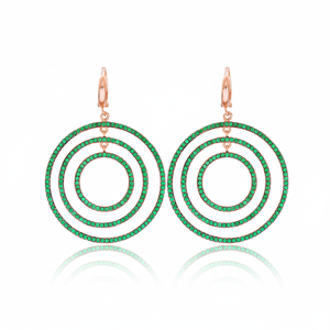 Turkish Wholesale Handcrafted 925 Sterling Silver Emerald CZ Stone Round Design Dangle <b>Earring</b> <b>Fine</b> Jewelry - Product Image 2