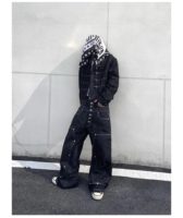 Jean Baggy Noir en Denim Personnalisable avec Double Taille, Boutons et Poches, Denim Noir Uni, Style Streetwear pour Hommes