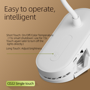 Lampe LED de table de chevet moderne rechargeable sans fil, lampe de bureau chinoise à pince pour lecture, tactile, à intensité variable en continu (DC) - Product Image 3