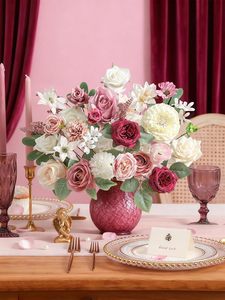 Caja de <span class=keywords><strong>Flores</strong></span> Artificiales, Rosas de Seda Blancas y Rosas, con Tallos, para Ramos de Novia, Arreglos Florales, Decoración del Hogar - Product Image 6