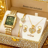 Montres rectangulaires élégantes pour femmes, ensemble de bijoux en forme de cœur en strass, montre-bracelet à Quartz pour dames, Relogio Feminino (sans boîte), 6 pièces
