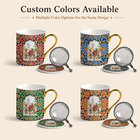 Mug en céramique de style vintage marocain de Marrakech, motif ethnique et chameaux, avec infuseur à thé et couvercle, personnalisable ODM OEM