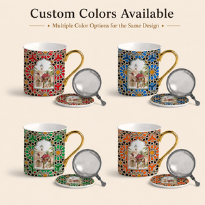 Mug en céramique de style vintage marocain de <span class=keywords><strong>Marrakech</strong></span>, motif ethnique et chameaux, avec infuseur à thé et couvercle, personnalisable ODM OEM - Product Image 2