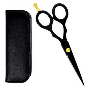 Ciseaux de coupe de cheveux noirs en acier inoxydable Logo personnalisé ciseaux professionnels pour Salon 5.5 vis en or repose-doigt réglable - Product Image 1