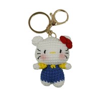 Nouveau porte-clés miniature chat tissé à la main en fil crocheté, pendentif chat Dopamine mignon pour sac