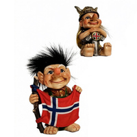 Figurine Viking Troll 3D avec drapeau norvégien, harpe, statue nordique pour décoration intérieure