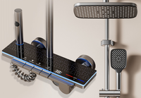 Ensemble de robinetterie de douche thermostatique murale gris anthracite avec affichage numérique, design moderne à touches de piano, jet de pluie et jet de massage pour hôtels et villas