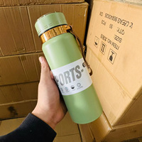 Botella de Agua Aislada al Vacío de Acero Inoxidable, Termo de Doble Pared con Correa de Cuero, Taza Deportiva Portátil, Regalo Empresarial