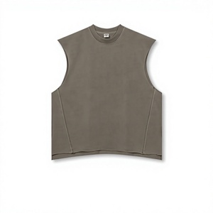 Débardeur en coton sans manches pour homme, col rond, couleur unie, tricoté, décontracté, gris, beige, marron, noir, débardeurs oversize pour homme - Product Image 6