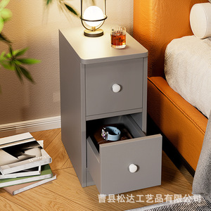 Wooden bedside table, modern minimalist style, home <b>bedroom</b> <b>storage</b> shelf, floor-standing double-layer pull-out <b>storage</b> <b>cabinet</b> - Product Image 1