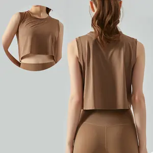 कस्टम लोगो OEM महिलाओं के दौर गर्दन त्वरित सूखी सक्रिय पहनने आकस्मिक योग शीर्ष फसल टैंक में सबसे ऊपर बिना आस्तीन सादे टी शर्ट