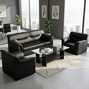 Ensemble de canapés 1+2 <span class=keywords><strong>en</strong></span> <span class=keywords><strong>cuir</strong></span> PVC noir avec dossier ergonomique classique, directement de l'usine, <span class=keywords><strong>pour</strong></span> bureaux et salles d'attente - Product Image 3