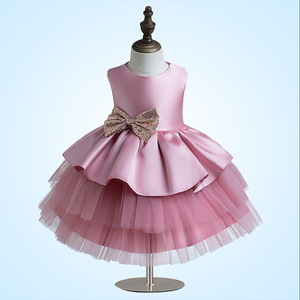 Vestido de niña 2023 <span class=keywords><strong>Pop</strong></span> Cake Fluffy lindo arco lentejuelas adornado vestido de niña - Product Image 3