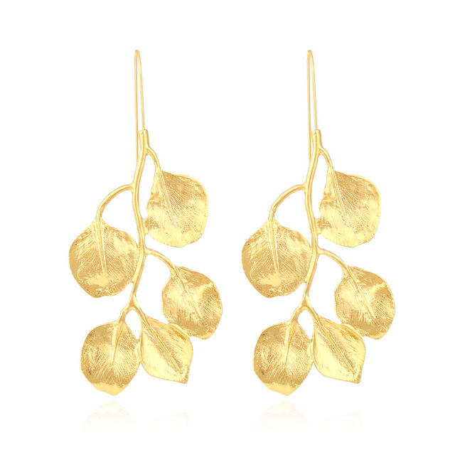 Fashion Vintage Gold Leaf Earrings Trendy Alloy Long Drop Earrings for Women Natural Design Exquisite Jewelry