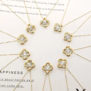 Neuestes Design 18 Karat Original Gold Klee Halskette 18 Karat Dancing Diamond Real Gold Halskette Großhandel Drop Shipping