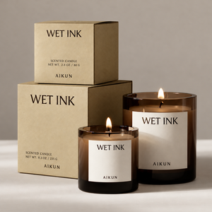 Aikun Brown Glass Cotton Wick 80g 235g Fragrance Scented <b>Candle</b> for Gift Shops Wet Ink Label Kraft Box Retail Ready Bulk Order - Product Image 1