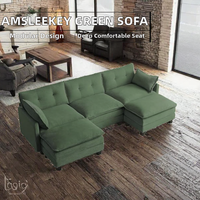 Modulares Ecksofa 283 cm U-förmig Cord 3-Sitzer 2 Bewegliche Ottomanen Flexible Kombination Modernes Design Holz