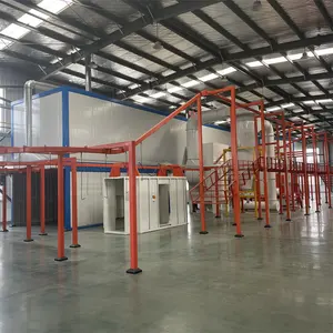 Fully automatic powder coating line and coating chamber with cyclone system