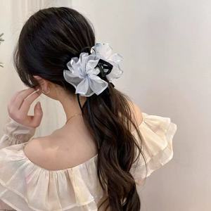 Sweet floral <b>bow</b> ribbon spring <b>clip</b> for half-up hair at the back of the head, 2025 new style hair accessory, elegant headwear. - Product Image 3