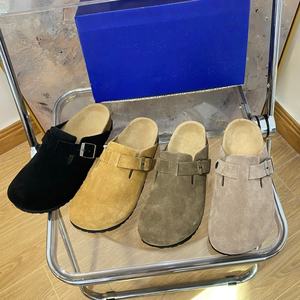 Sandalias planas personalizadas para exteriores, zapatillas deportivas, mules, zuecos Boston de cuero auténtico y ante, con plantilla de corcho para mujer, zuecos sólidos, zapatos para hombre - Product Image 6