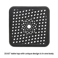 Table d'appoint carrée en aluminium moulé noir pour patio, table de bistrot pour marché en plein air avec trou central